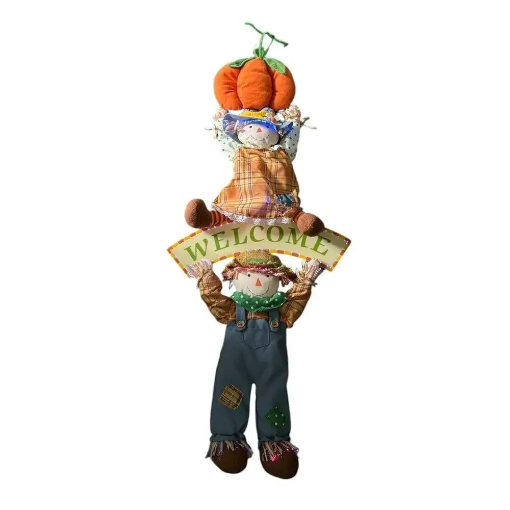 Scarecrows Fiber Optic‎ Light Up Door Hanging Halloween Welcome Decoration READ